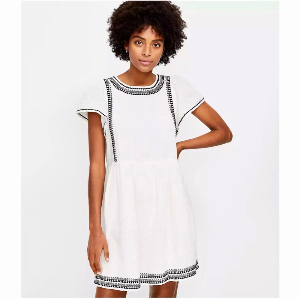 Loft Embroidered Flutter Sleeve Dress In Ivory NWT